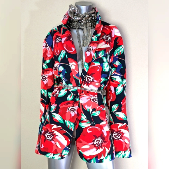 Vibrate Bold Oversized Dark Floral "Simply Emma" Office Professional Chic Blazer - Picture 8 of 14